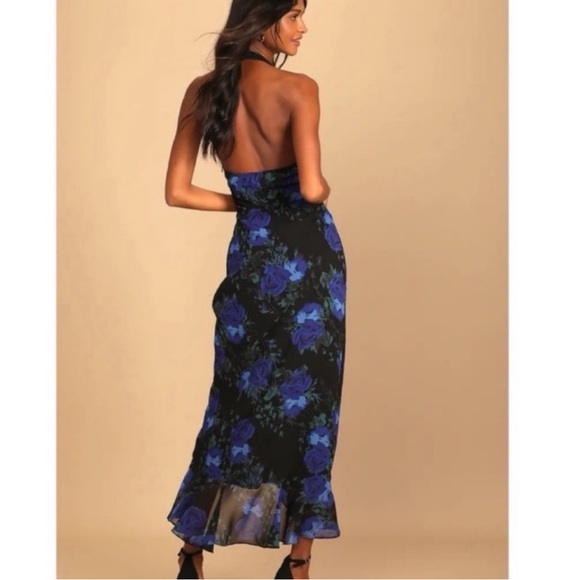 Lulus Elegant Entrance Black Floral Print Halter Maxi Dress - Picture 3 of 13